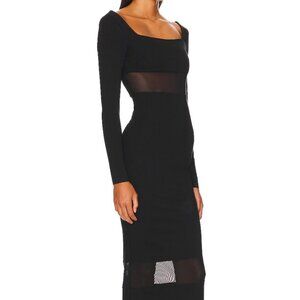 Black Long Sleeve Midi Dress with sheer panels